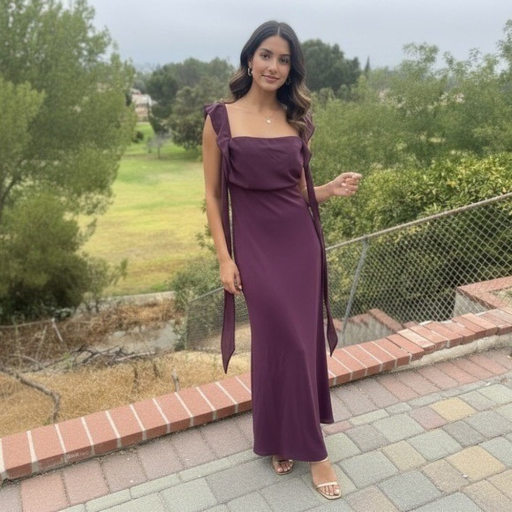 Princess Polly Lanai Plum Purple Maxi Dress Square Neck Tie Shoulders 6